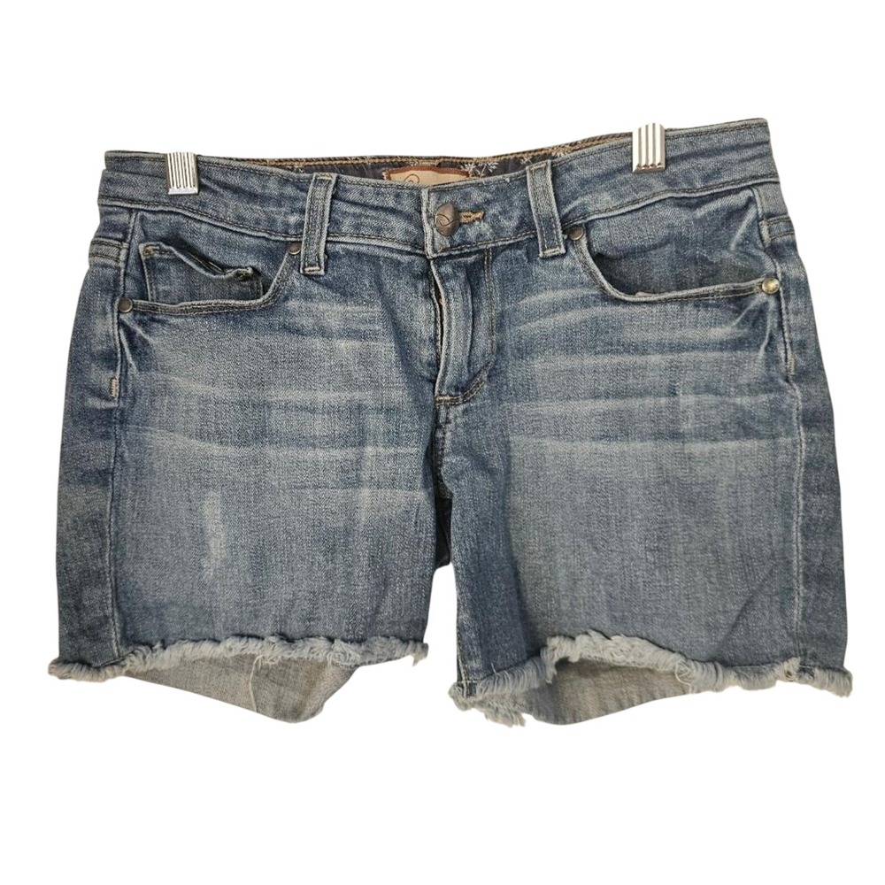 PAIGE Jimmy Jimmy Raw Edge Shorts 24 Blue Denim Low Mid Rise Y2K Indie Sleaze
